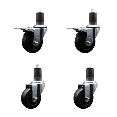 Service Caster 3.5'' SS Soft Rubber Swivel 1-5/8'' Expanding Stem Caster Set 2 Total Lock Brakes, 4PK SCC-SSEXTTL20S3514-SRS-2-S-2-158